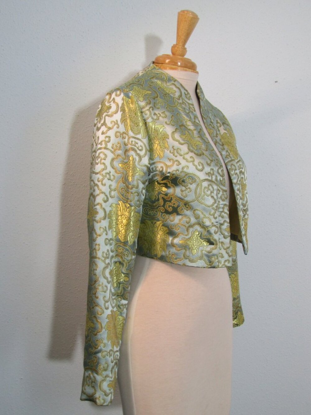 Boutique Golden Mint Brocade Cropped Jacket